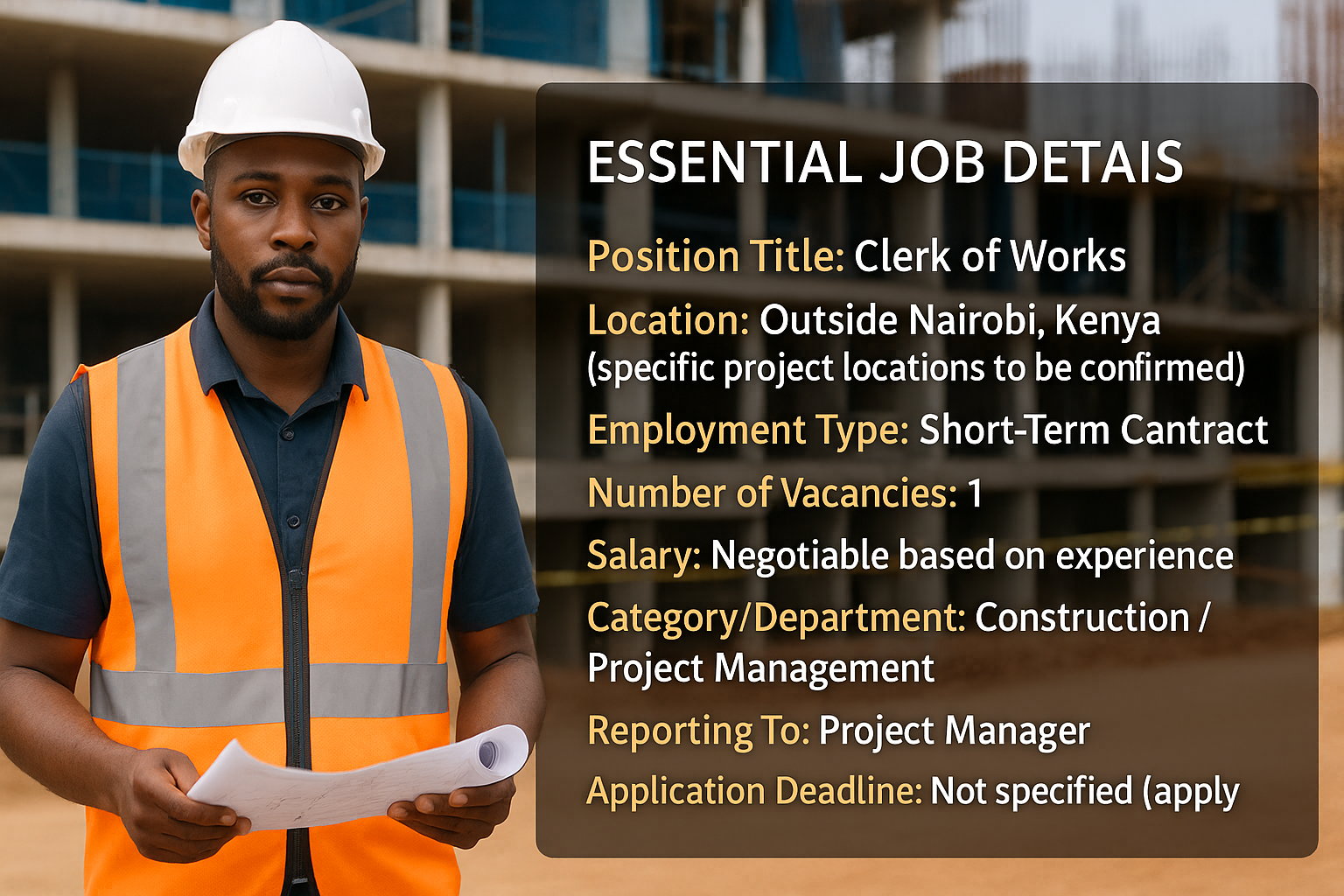 Clerk of Works – Monali Staffing | Outside Nairobi 2025