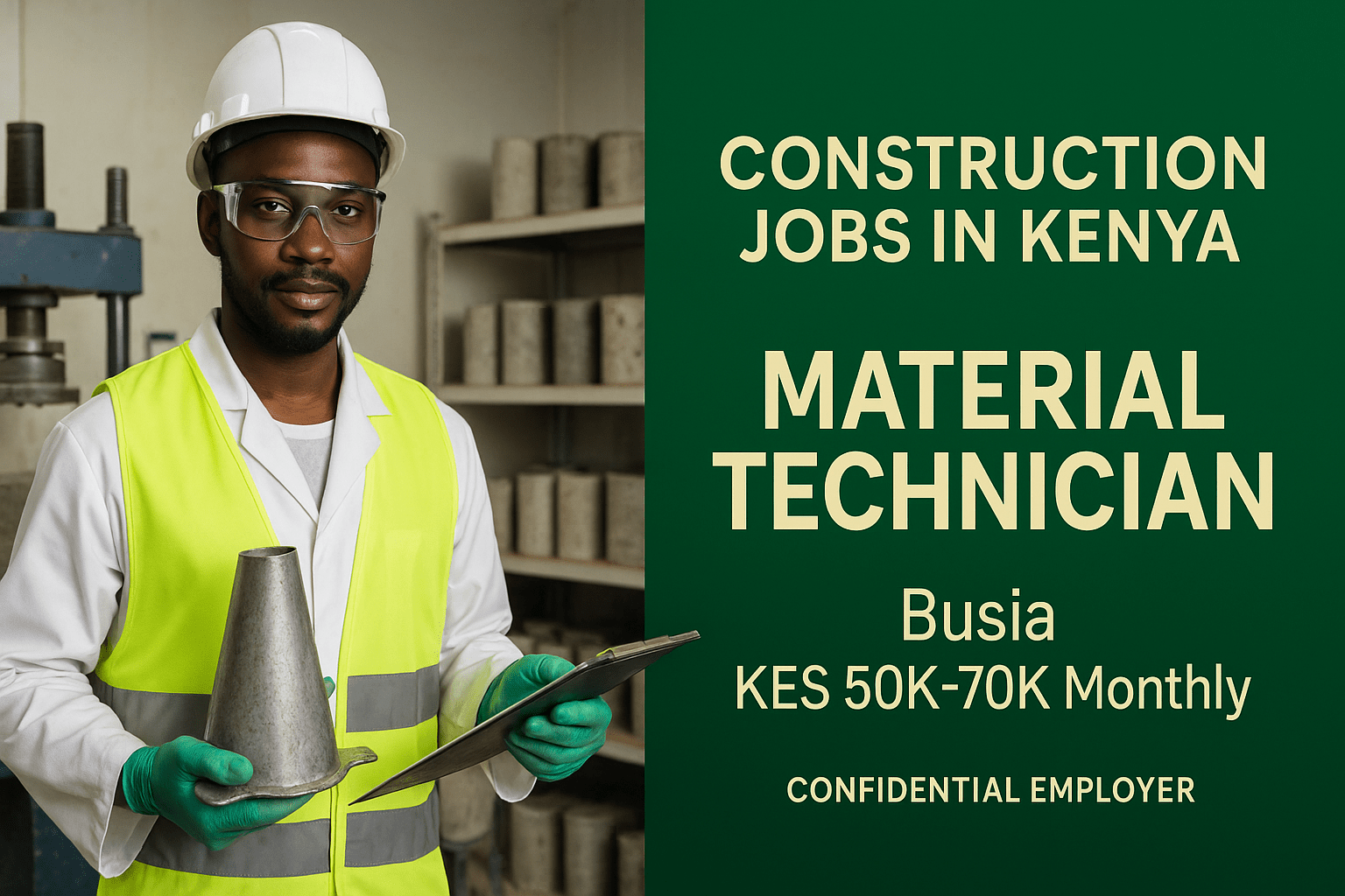 Construction Jobs in Kenya – Material Technician | Busia | KES 50K–70K Monthly