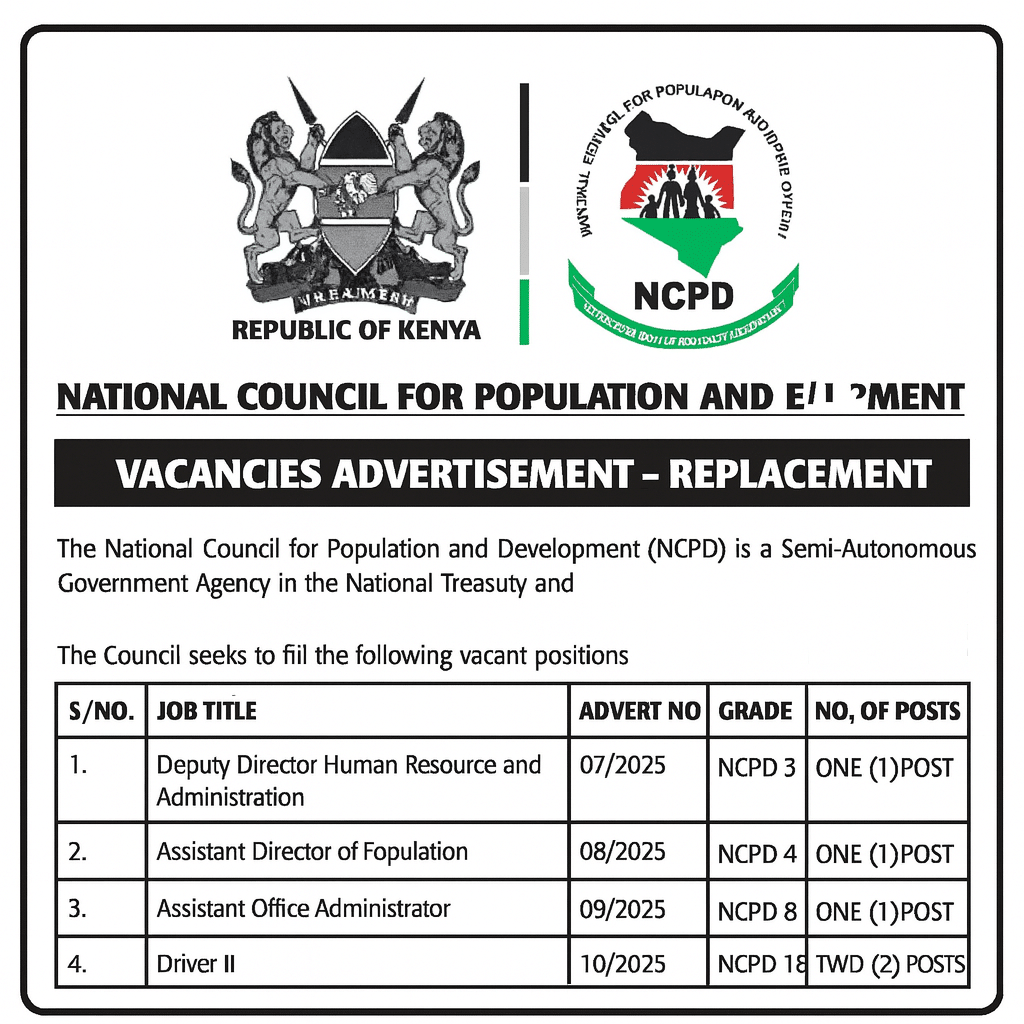 Career Opportunities at The National Council for Population and Development (NCPD) in Nairobi, Kenya (September 2025)