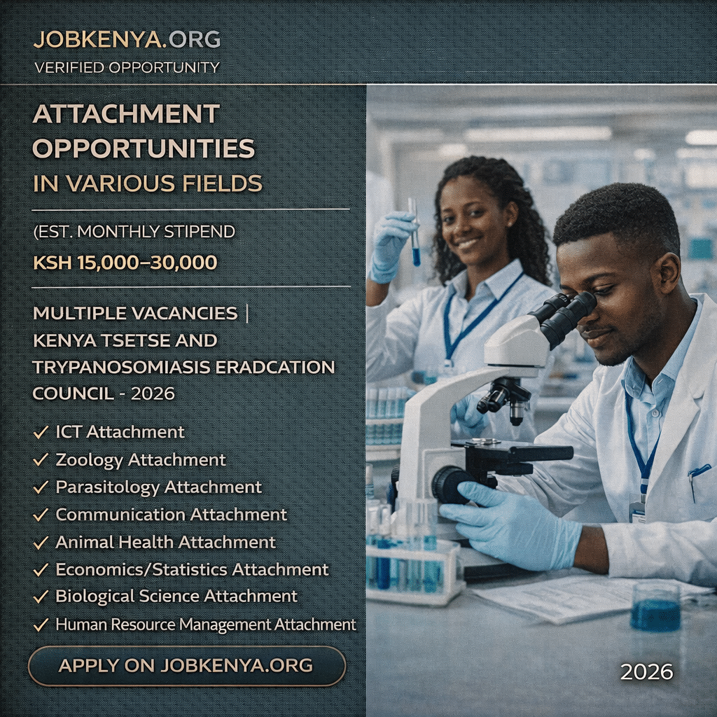 ATTACHMENT OPPORTUNITIES IN VARIOUS FIELDS (EST. MONTHLY STIPEND KSH 15,000–30,000) – MULTIPLE VACANCIES | Kenya Tsetse and Trypanosomiasis Eradication Council – 2026