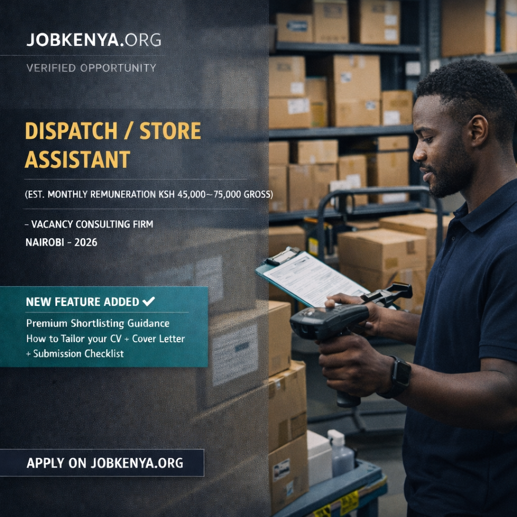 DISPATCH / STORE ASSISTANT (EST. MONTHLY REMUNERATION KSH 45,000–75,000 GROSS) – VACANCY CONSULTING FIRM | NAIROBI – 2026