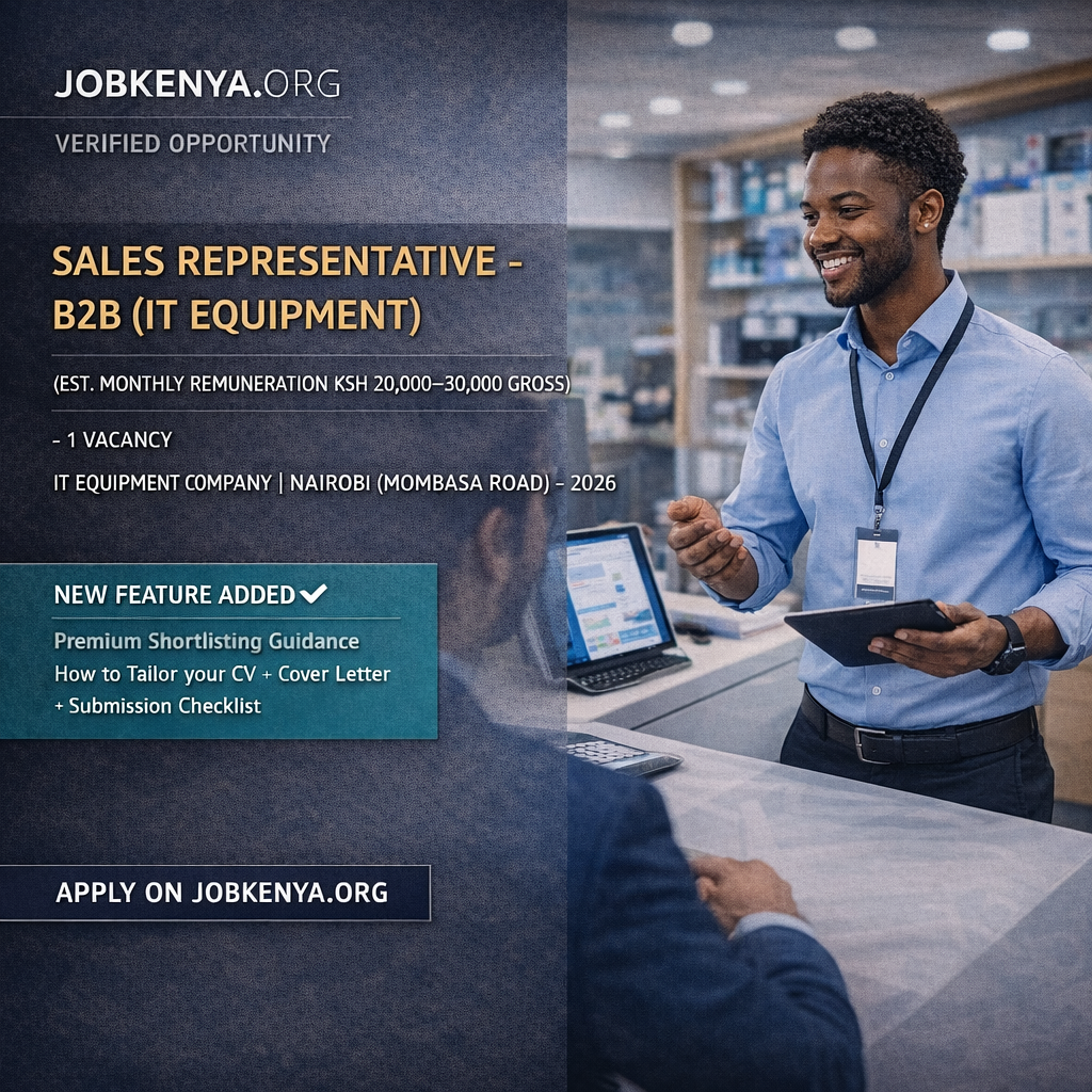 SALES REPRESENTATIVE – B2B (IT EQUIPMENT) (EST. MONTHLY REMUNERATION KSH 20,000–30,000 GROSS) –  IT EQUIPMENT COMPANY | NAIROBI (MOMBASA ROAD) – 2026