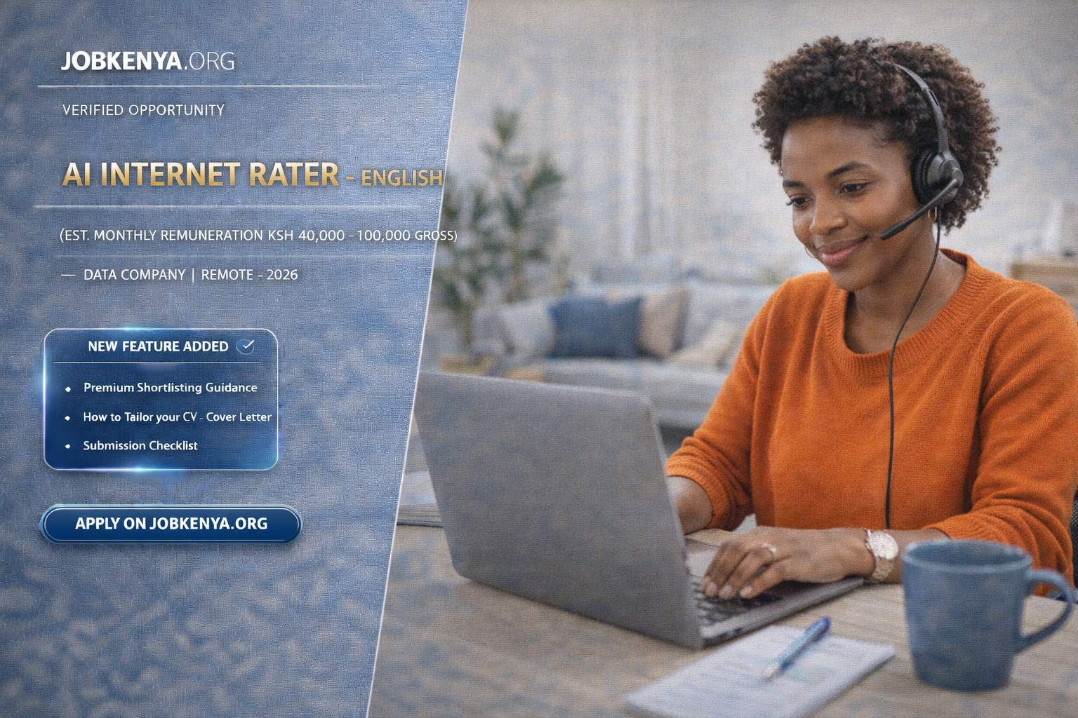 AI INTERNET RATER – ENGLISH (EST. MONTHLY REMUNERATION KSH 40,000–100,000 GROSS) – DATA COMPANY | REMOTE – 2026
