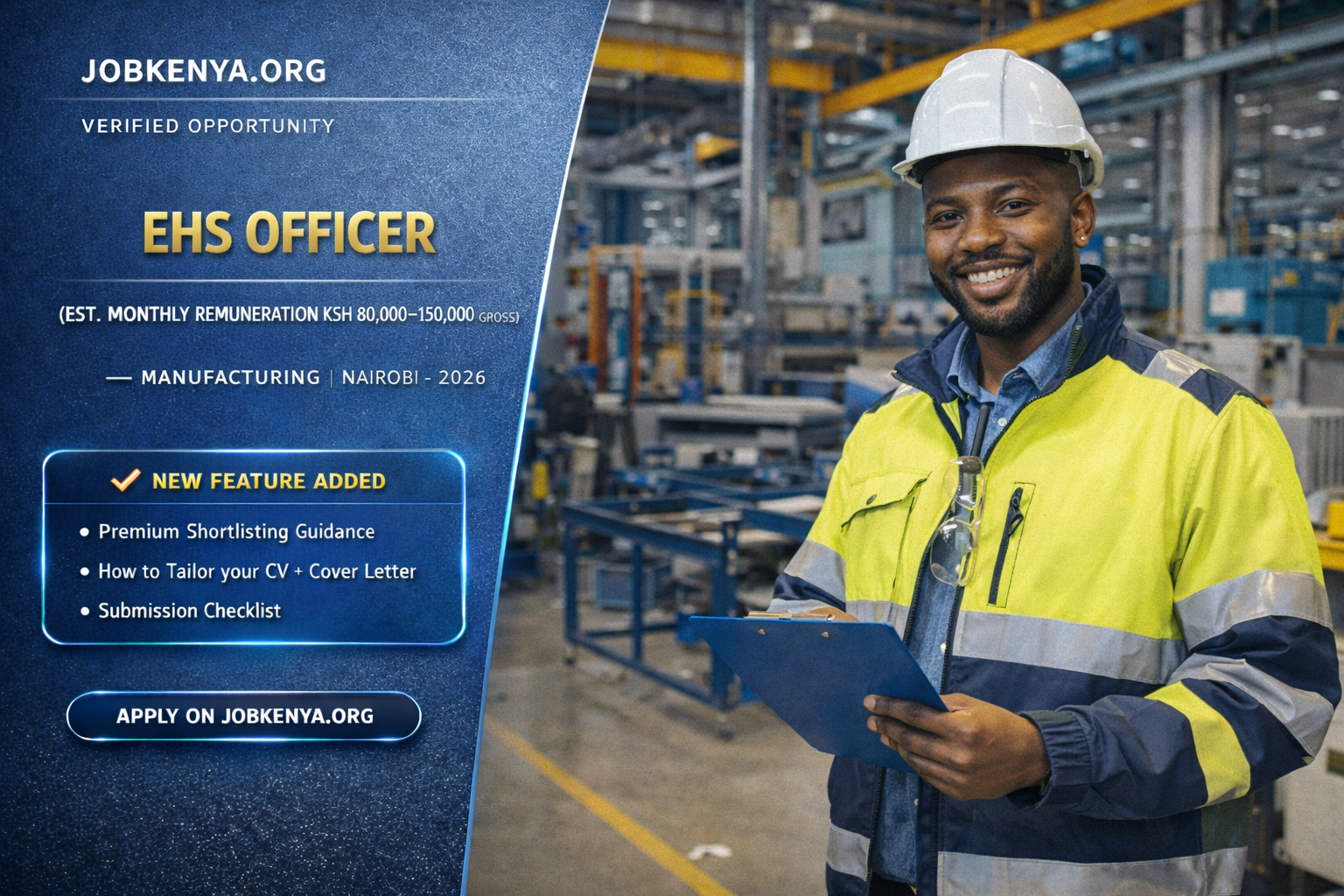EHS OFFICER (EST. MONTHLY REMUNERATION KSH 80,000–150,000 GROSS) – MANUFACTURING | NAIROBI – 2026