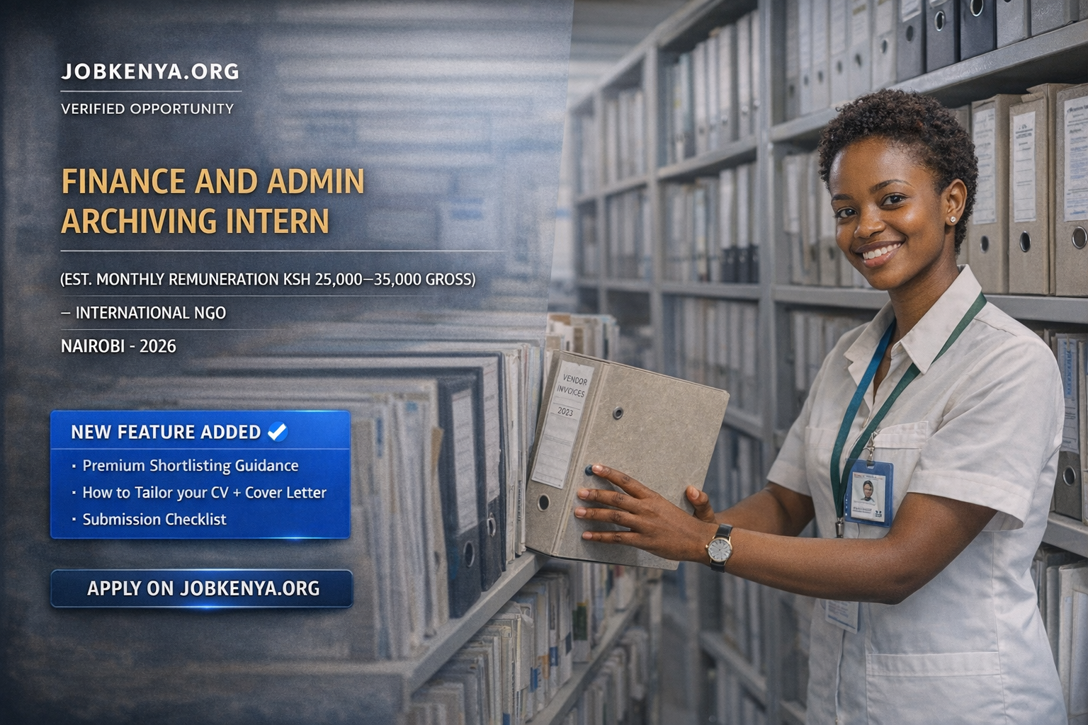 FINANCE AND ADMIN ARCHIVING INTERN (EST. MONTHLY REMUNERATION KSH 25,000–35,000 GROSS) –  INTERNATIONAL NGO | NAIROBI – 2026