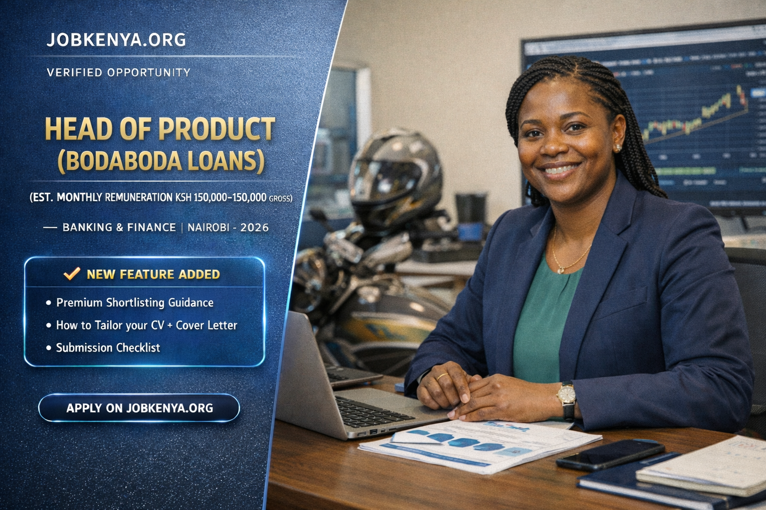 HEAD OF PRODUCT (BODABODA LOANS) (EST. MONTHLY REMUNERATION KSH 150,000–350,000 GROSS) – BANKING & FINANCE | NAIROBI – 2026