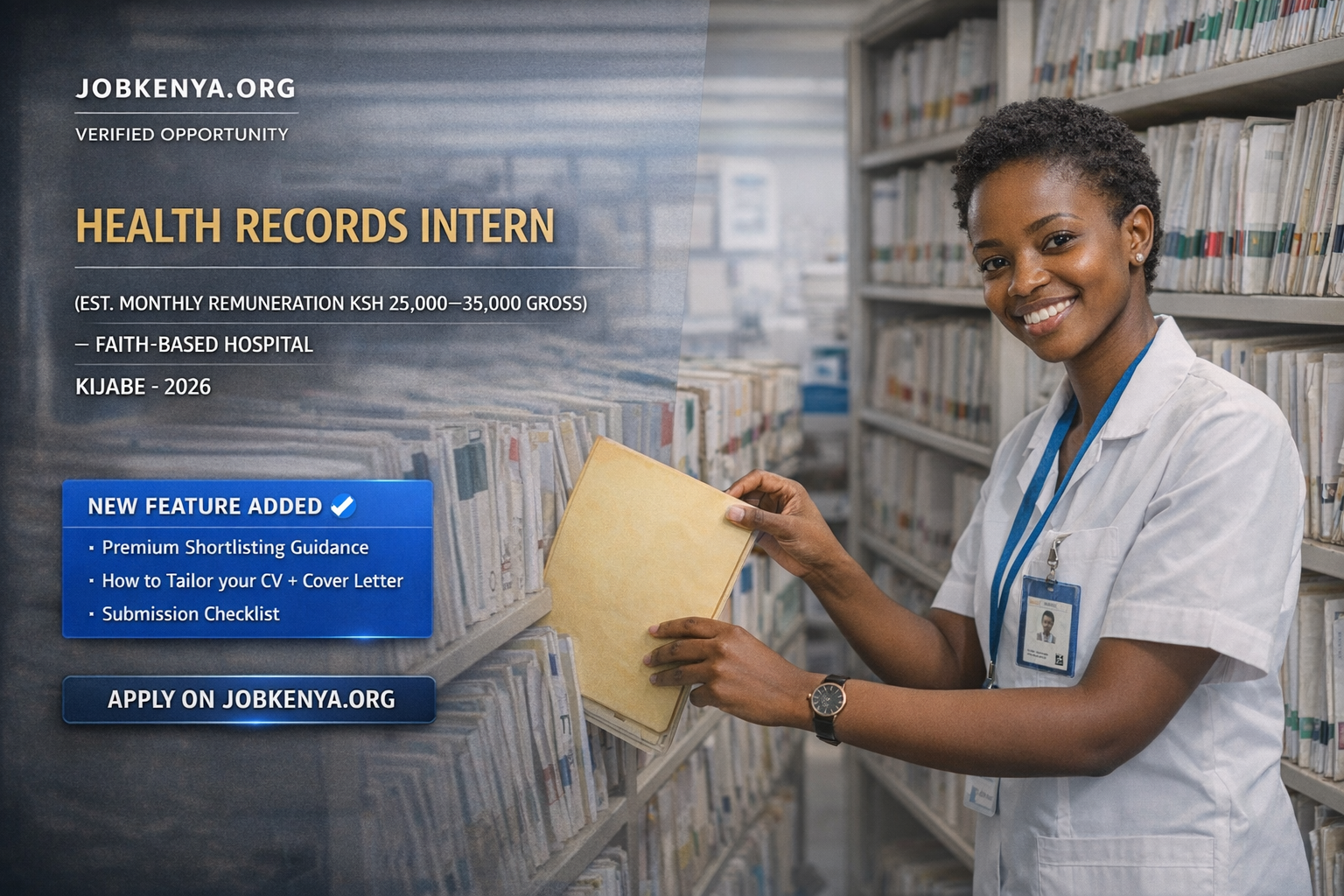 HEALTH RECORDS INTERN (EST. MONTHLY REMUNERATION KSH 25,000–35,000 GROSS) – FAITH-BASED HOSPITAL  – 2026