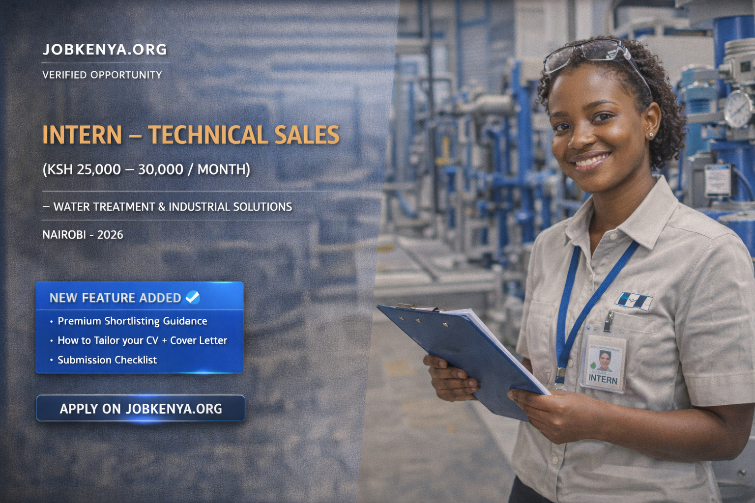 INTERN – TECHNICAL SALES (KSH 25,000 – 30,000 / MONTH) – WATER TREATMENT & INDUSTRIAL SOLUTIONS | NAIROBI – 2026