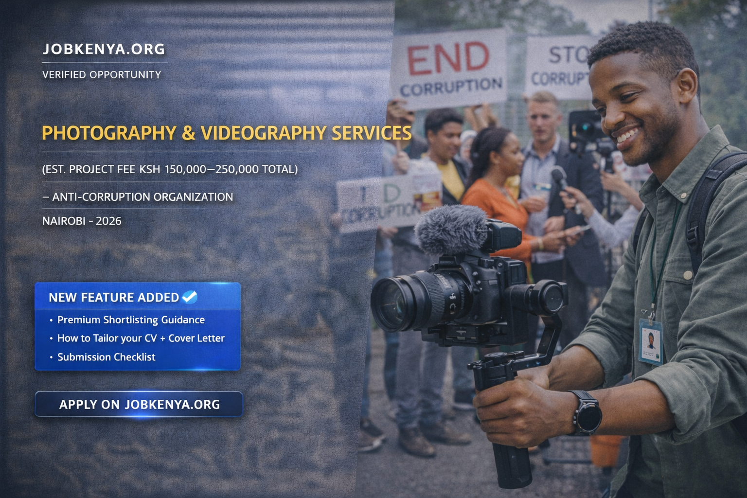PHOTOGRAPHY & VIDEOGRAPHY SERVICES (EST. PROJECT FEE KSH 150,000–250,000 TOTAL) – ANTI-CORRUPTION ORGANIZATION | NAIROBI – 2026