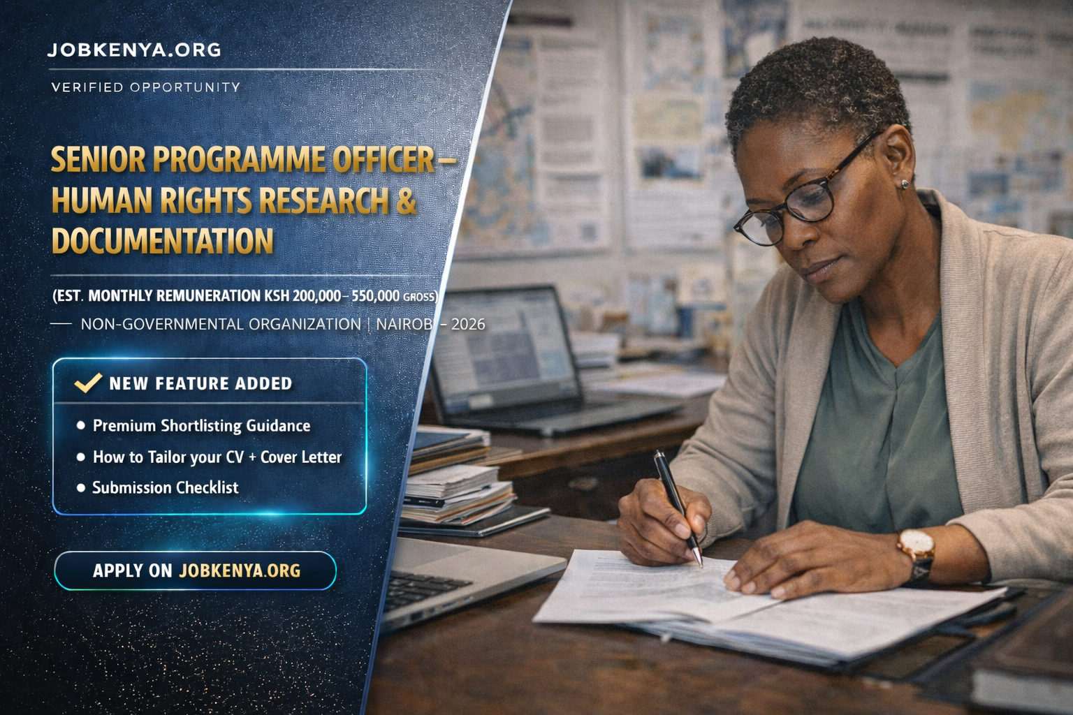 SENIOR PROGRAMME OFFICER – HUMAN RIGHTS RESEARCH & DOCUMENTATION (EST. MONTHLY REMUNERATION KSH 200,000–300,000 GROSS) –  NON-GOVERNMENTAL ORGANIZATION | NAIROBI – 2026