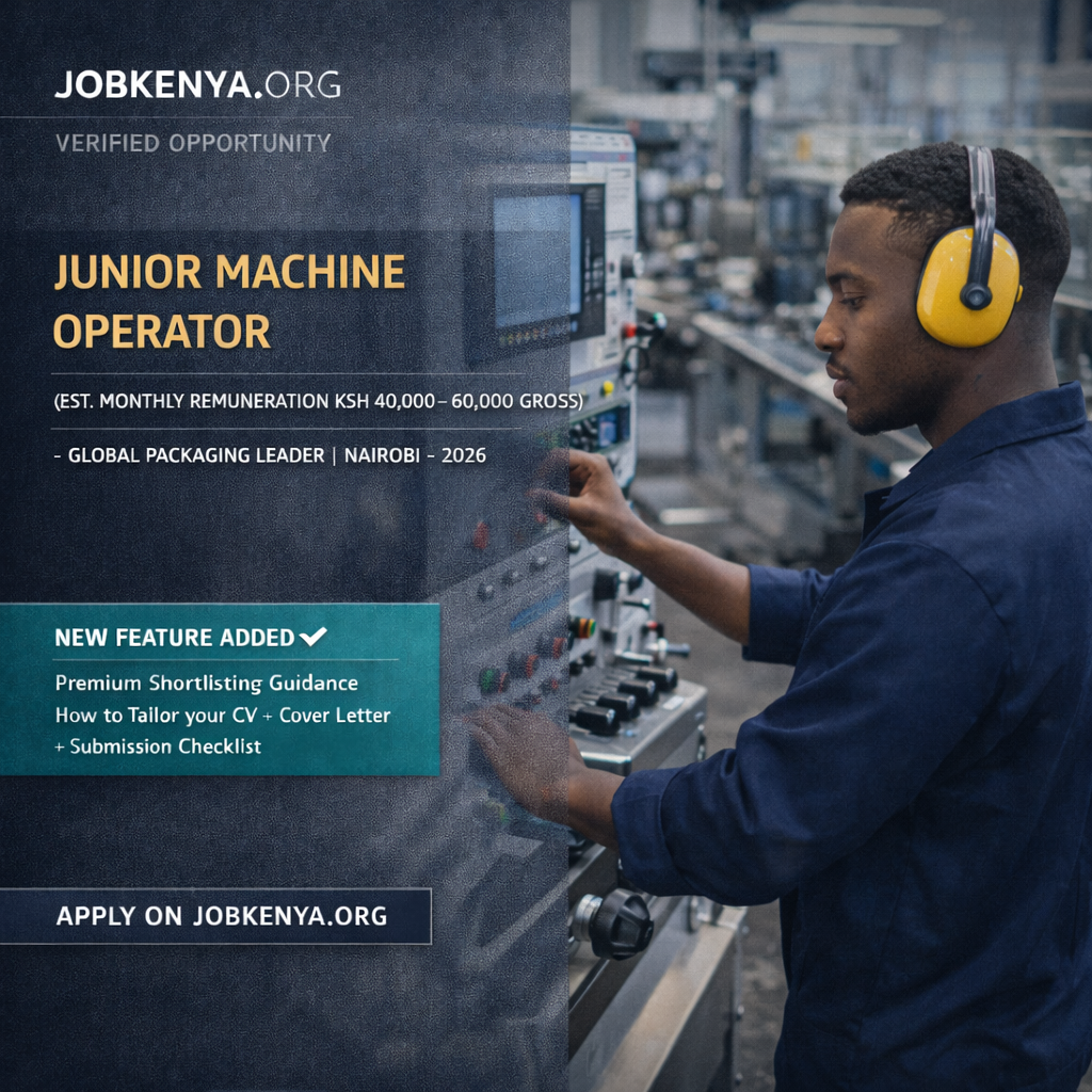 JUNIOR MACHINE OPERATOR (EST. MONTHLY REMUNERATION KSH 40,000–60,000 GROSS) –  GLOBAL PACKAGING LEADER | NAIROBI – 2026