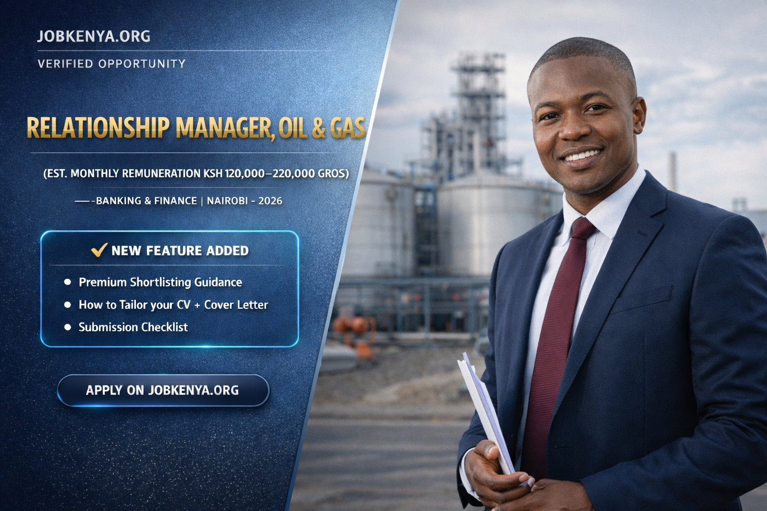 RELATIONSHIP MANAGER, OIL & GAS (EST. MONTHLY REMUNERATION KSH 120,000–220,000 GROSS) – BANKING & FINANCE | NAIROBI – 2026
