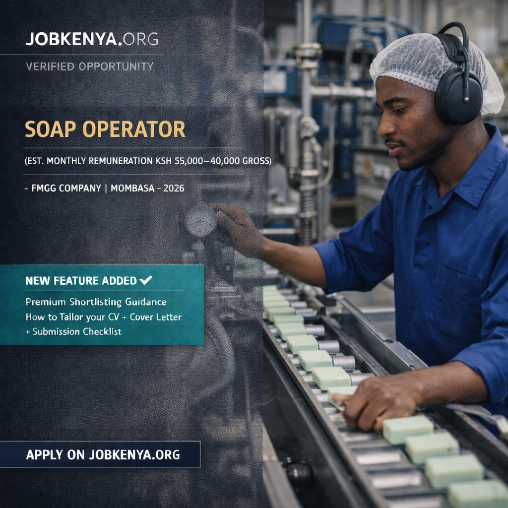 SOAP OPERATOR (EST. MONTHLY REMUNERATION KSH 55,000–85,000 GROSS) –  FMCG COMPANY | MOMBASA – 2026